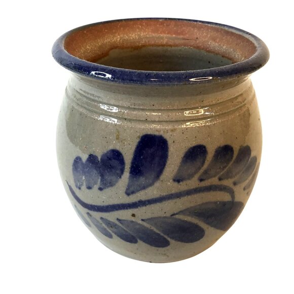 Artisan Salt Glaze Honey Jar Signed Studio Pottery Blue Cobalt Cottagecore Decor - Picture 4 of 11
